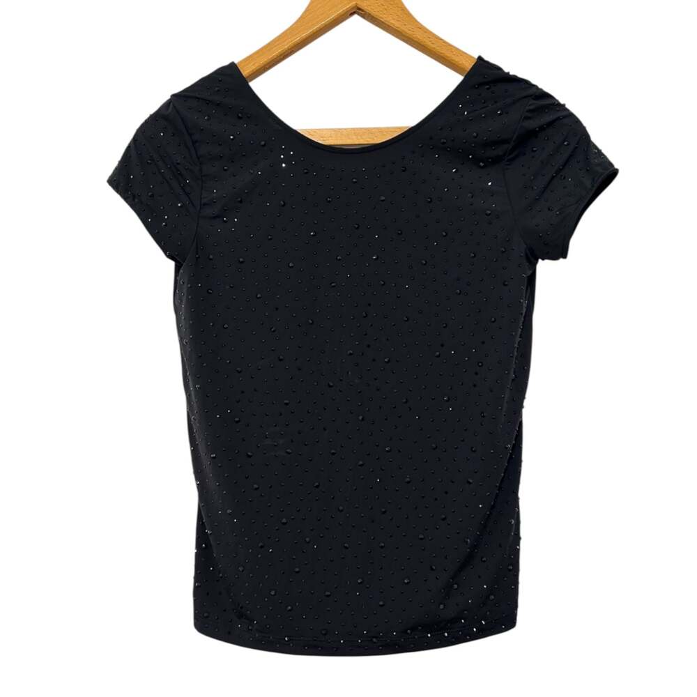 Zara Black Rhinestone Studded Short Sleeve Scoop Neck Top Size S